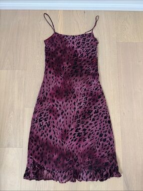 Spaghetti Strap Animal-Print Slip Dress in Magenta